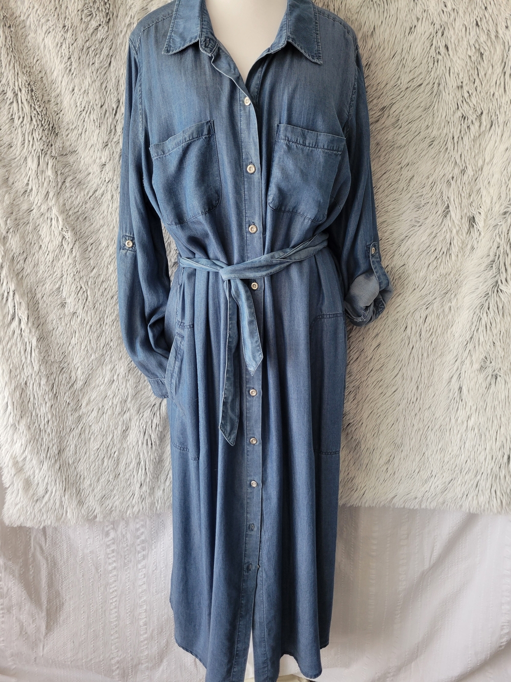 Woman Within Denim-Look Maxi Shirt Dress in Blue